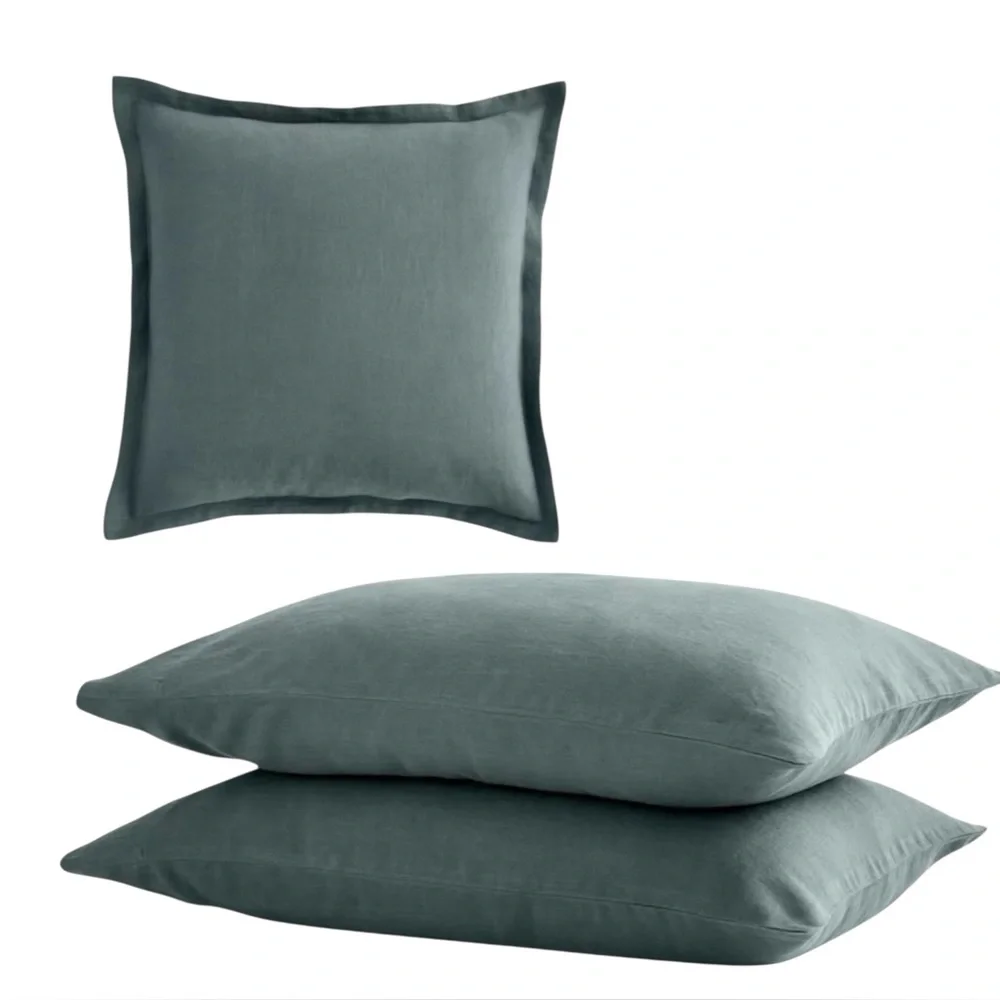 Quince European Linen Euro Sham - Ocean 26x26 and 2 King Pillowcases NWT
